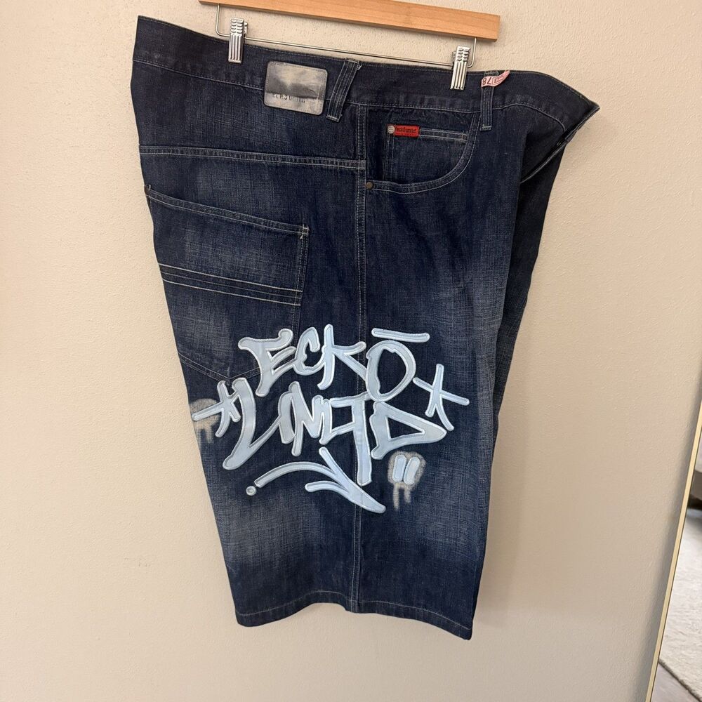 Ecko Jean Denim Shorts Men’s 46B Jorts Embroidery Graffiti Hip Hop Y2K Jeans 90s